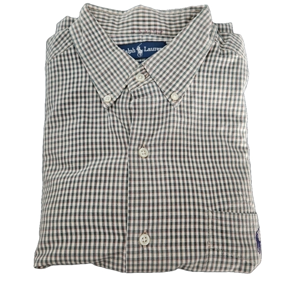 Ralph Lauren McMeel 100% Cotton Plaid Long Sleeve Button Down Shirt L